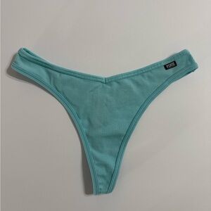 PINK Victoria's Secret Light Blue Cotton Ribbed Thong Panty NWT